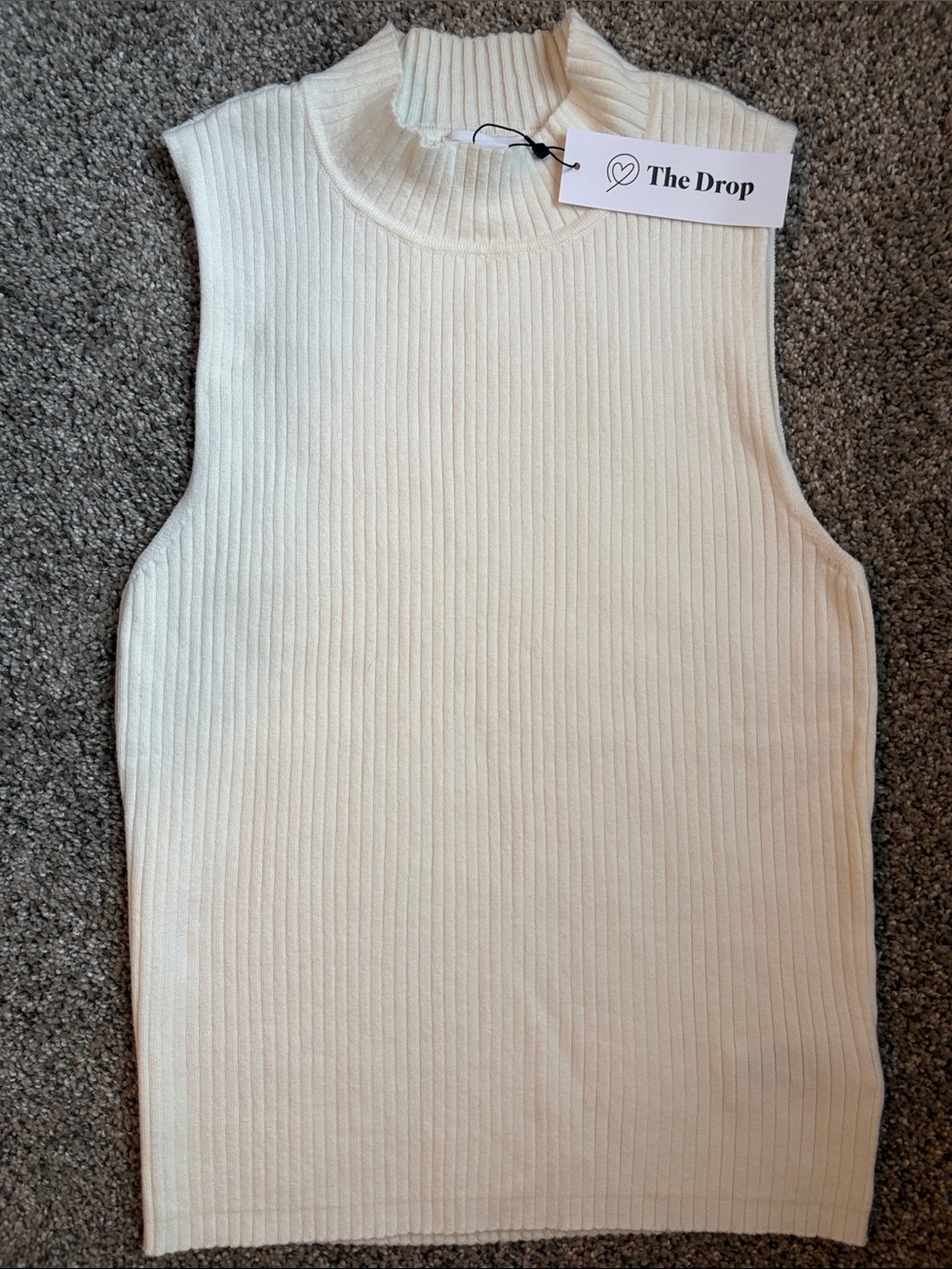 Sleeveless Ribbed Mock Neck Top - Cream